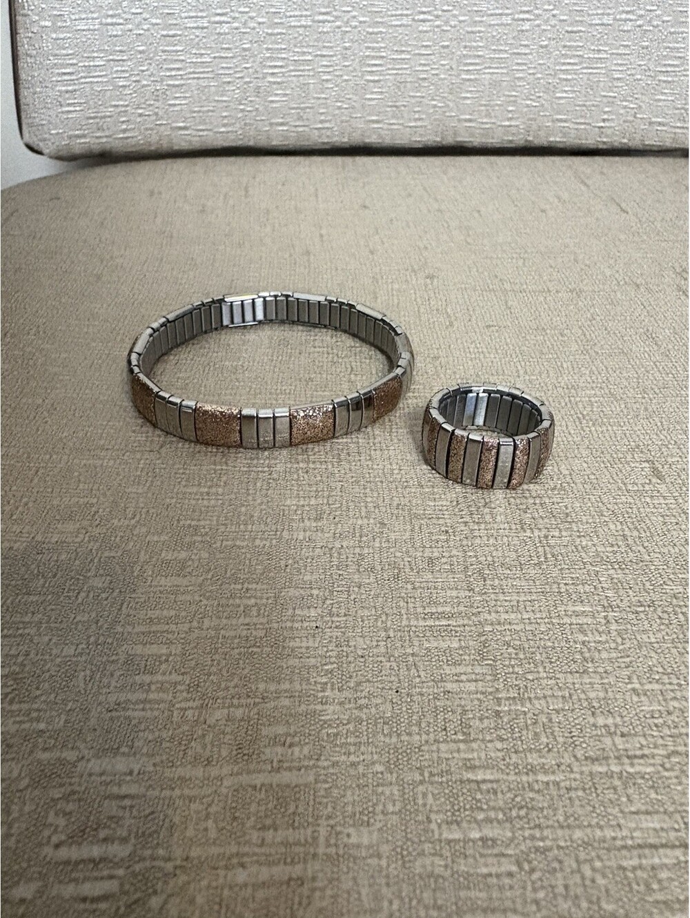 Milor Signed Bracelet & Ring Stainless Steel Glitter Panel Stretch Fashion